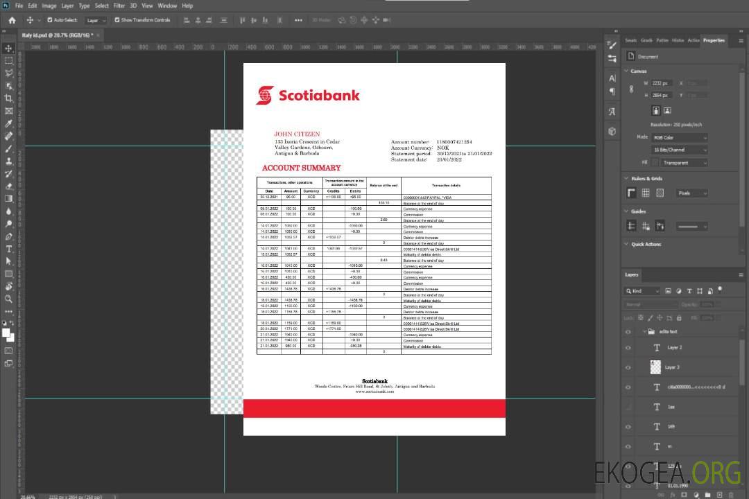 Relevé bancaire d'Antigua-et-Barbuda Scotiabank template Relevé bancaire d'Antigua-et-Barbuda Scotiabank template